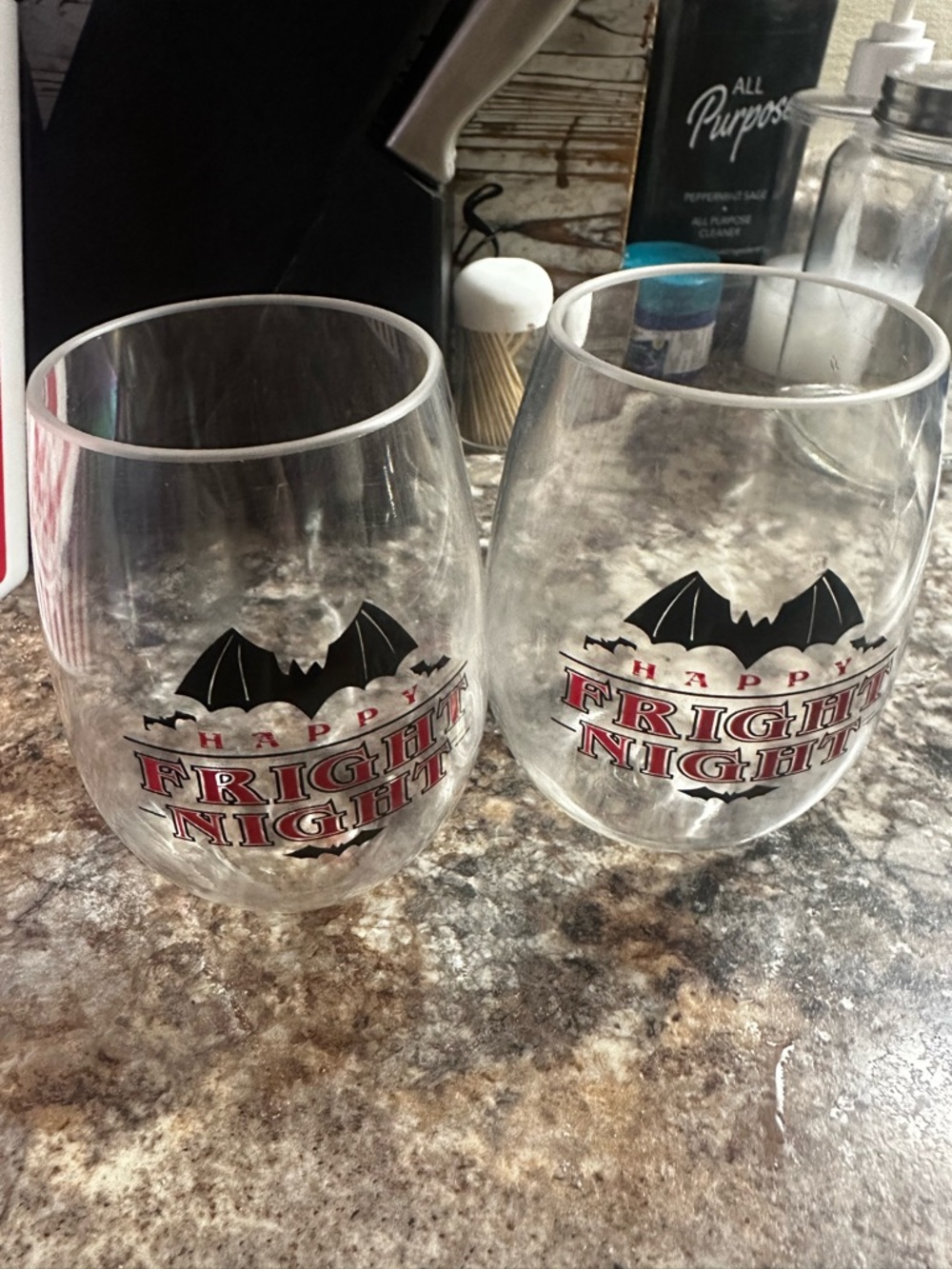 Plastic Halloween themed wine glasses